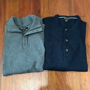 2 Banana Republic sweaters. Navy, extra fine merino and grey cotton.